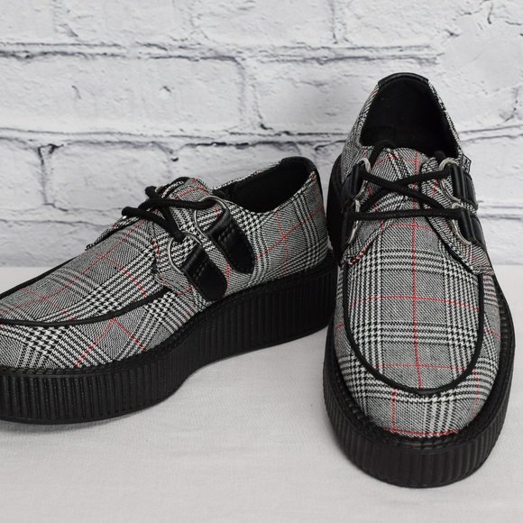 NEW IN BOX T.U.K. Footwear Grey Plaid Viva Low Creeper - Picture 2 of 7